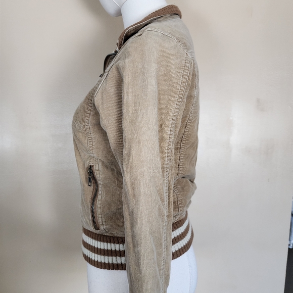 Y2K! Tan/White Striped Corduroy Bomber Jacket, Women's XS - Picture 4 of 10